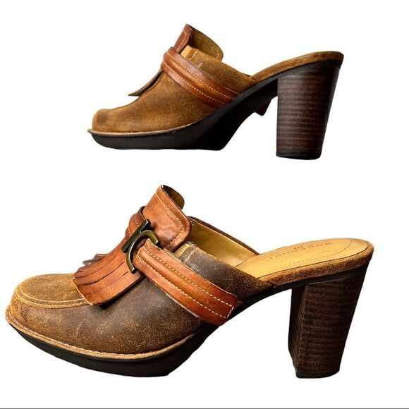 ROCKPORT Dynamic Suspension Leather Clog Mules 3" Heel in Browns Size 7.5 - Picture 2 of 11